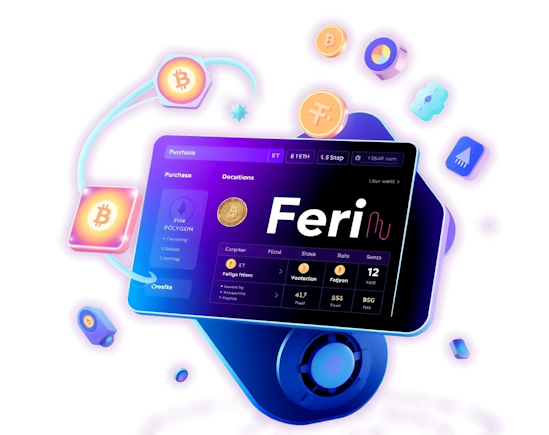 hero featuring a man holding a phone with the Feri wallet